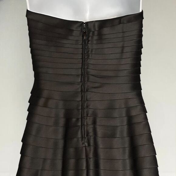 Vintage 80s Victor Costa Black Strapless Cocktail Dress Size 4 Satin Tiered Glam - Picture 9 of 11